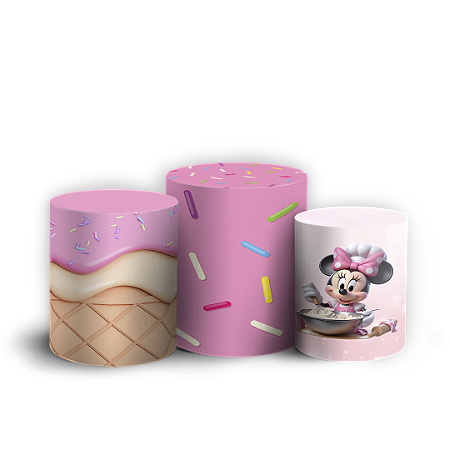 Capas Trio Cilindro Sublimado Vest Facil - Minnie Confeiteira