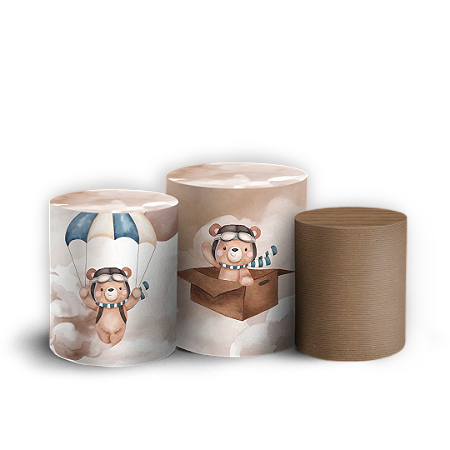 Capas Trio Cilindro Sublimado Vest Facil - Ursinho Aviador