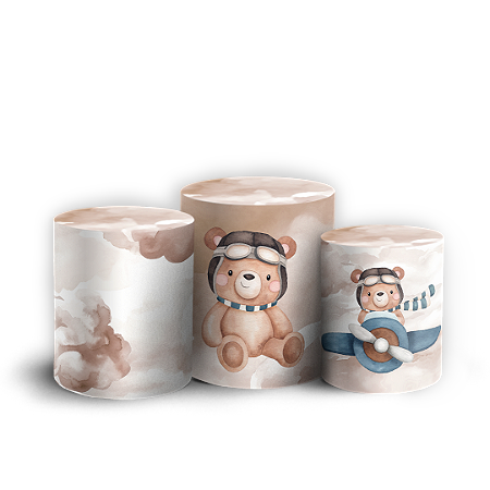 Capas Trio Cilindro Sublimado Vest Facil - Ursinho Aviador