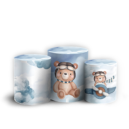 Capas Trio Cilindro Sublimado Vest Facil - Ursinho Aviador