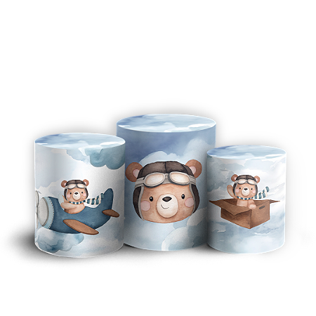Capas Trio Cilindro Sublimado Vest Facil - Ursinho Aviador