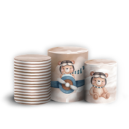 Capas Trio Cilindro Sublimado Vest Facil - Ursinho Aviador