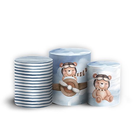 Capas Trio Cilindro Sublimado Vest Facil - Ursinho Aviador