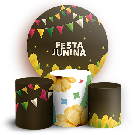 Capas Painel Redondo e Trio Cilindro Sublimado - Festa Junina
