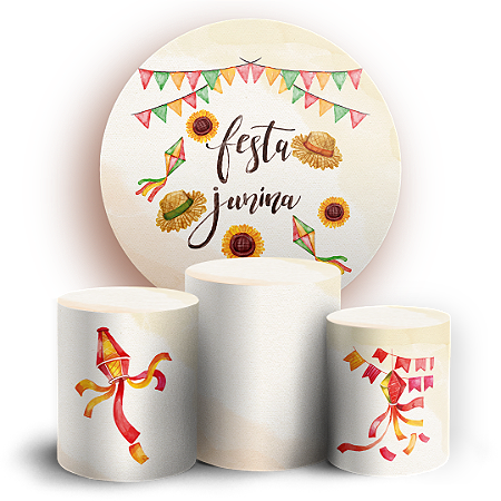 Capas Painel Redondo e Trio Cilindro Sublimado - Festa Junina