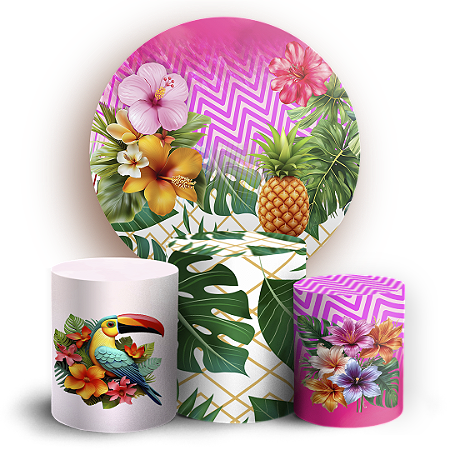 Capas Painel Redondo e Trio Cilindro Sublimado - Tropical Floral