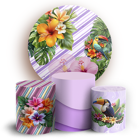 Capas Painel Redondo e Trio Cilindro Sublimado - Tropical Floral