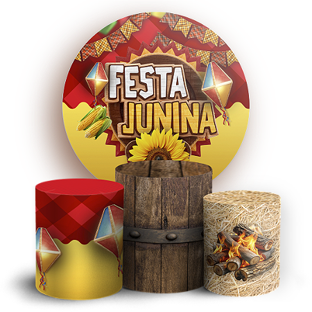 Capas Painel Redondo e Trio Cilindro Sublimado - Festa Junina