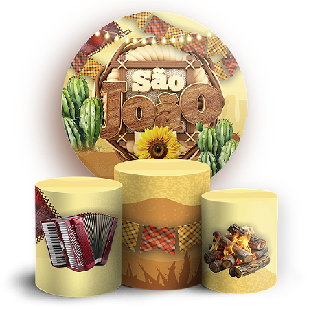Capas Painel Redondo e Trio Cilindro Sublimado - Festa Junina