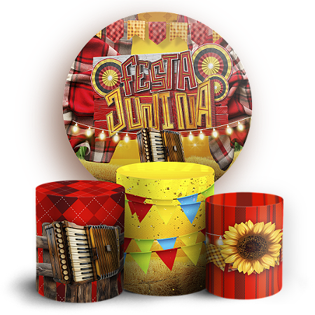 Capas Painel Redondo e Trio Cilindro Sublimado - Festa Junina