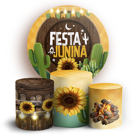 Capas Painel Redondo e Trio Cilindro Sublimado - Festa Junina