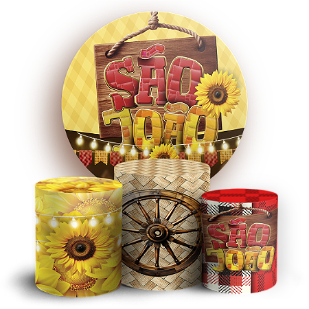 Capas Painel Redondo e Trio Cilindro Sublimado - Festa Junina