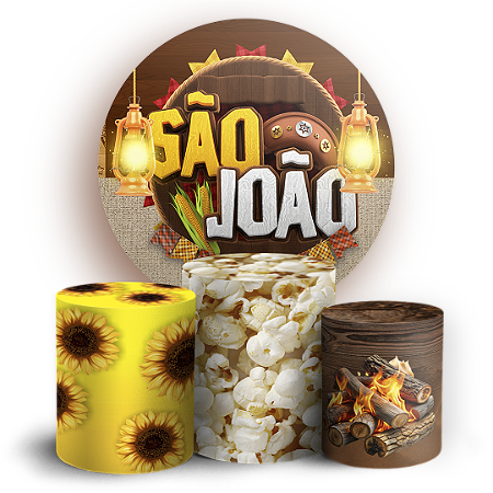 Capas Painel Redondo e Trio Cilindro Sublimado - Festa Junina