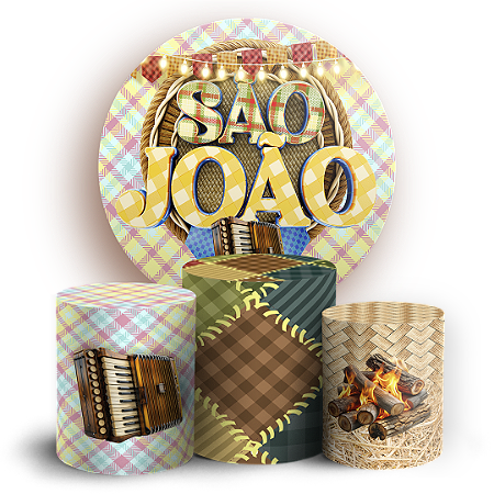 Capas Painel Redondo e Trio Cilindro Sublimado - Festa Junina