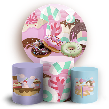 Capas Painel Redondo e Trio Cilindro Sublimado - Confeitaria