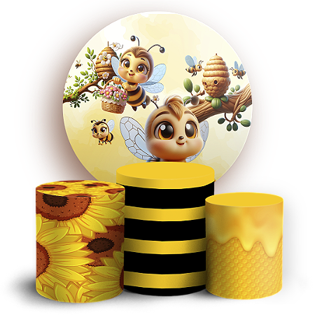 Capas Painel Redondo e Trio Cilindro Sublimado - Abelhinha