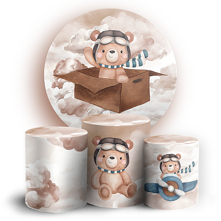 Capas Painel Redondo e Trio Cilindro Sublimado - Ursinho Aviador