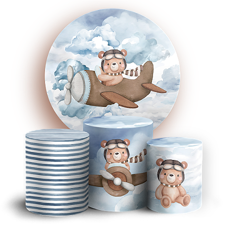 Capas Painel Redondo e Trio Cilindro Sublimado - Ursinho Aviador