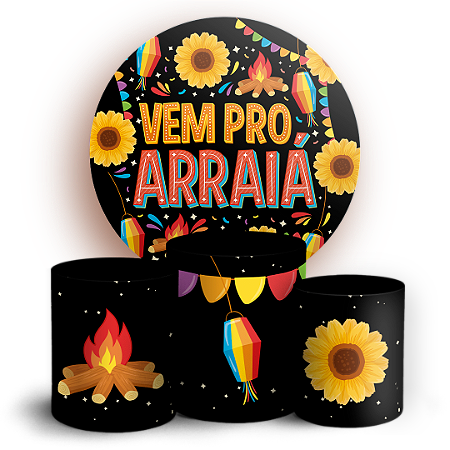 Capas Painel Redondo e Trio Cilindro Sublimado - Festa Junina