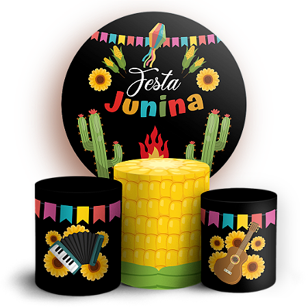 Capas Painel Redondo e Trio Cilindro Sublimado - Festa Junina
