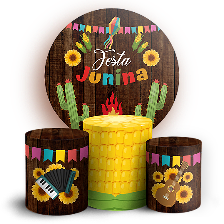 Capas Painel Redondo e Trio Cilindro Sublimado - Festa Junina