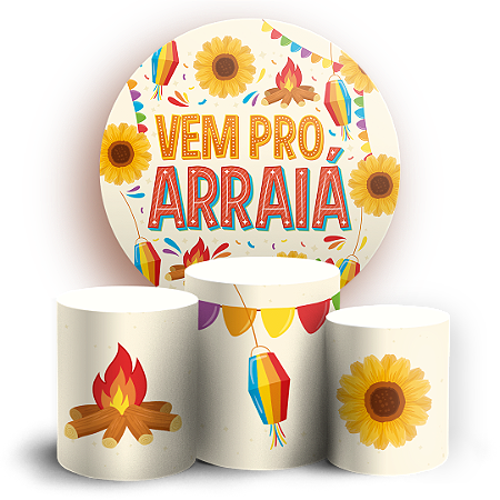 Capas Painel Redondo e Trio Cilindro Sublimado - Festa Junina