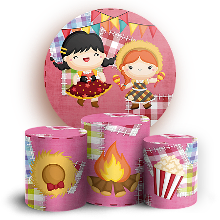 Capas Painel Redondo e Trio Cilindro Sublimado - Festa Junina