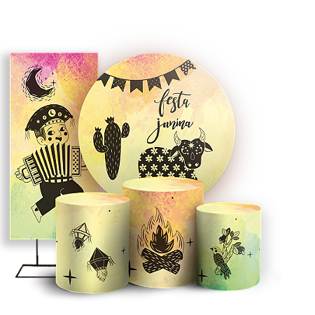 Capas Painel Redondo Trio Cilindro e Faixa Lateral Sublimado - Festa Junina