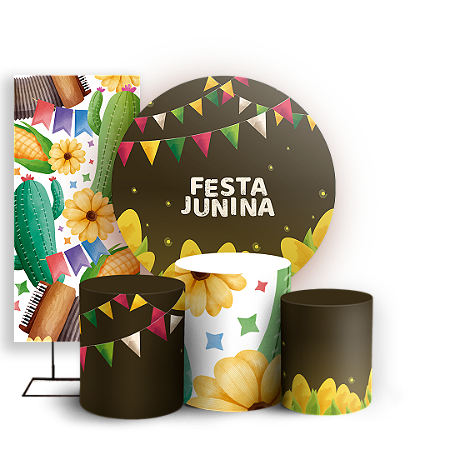 Capas Painel Redondo Trio Cilindro e Faixa Lateral Sublimado - Festa Junina