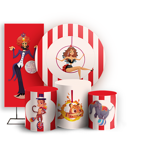 Capas Painel Redondo Trio Cilindro e Faixa Lateral Sublimado - Circo