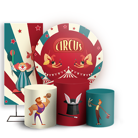 Capas Painel Redondo Trio Cilindro e Faixa Lateral Sublimado - Circo