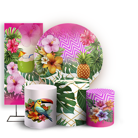 Capas Painel Redondo Trio Cilindro e Faixa Lateral Sublimado - Tropical Floral