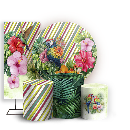 Capas Painel Redondo Trio Cilindro e Faixa Lateral Sublimado - Tropical Floral