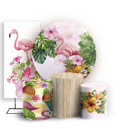 Capas Painel Redondo Trio Cilindro e Faixa Lateral Sublimado - Tropical Floral