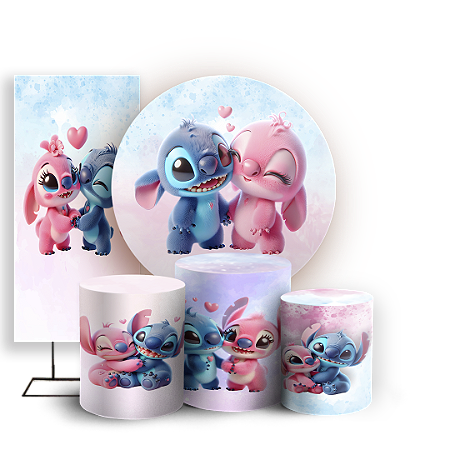 Capas Painel Redondo Trio Cilindro e Faixa Lateral Sublimado - Lilo Stitch Angel