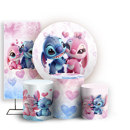 Capas Painel Redondo Trio Cilindro e Faixa Lateral Sublimado - Lilo Stitch Angel