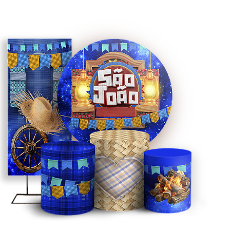 Capas Painel Redondo Trio Cilindro e Faixa Lateral Sublimado - Festa Junina