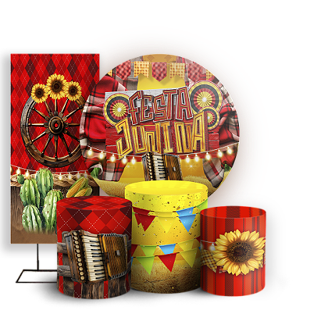 Capas Painel Redondo Trio Cilindro e Faixa Lateral Sublimado - Festa Junina