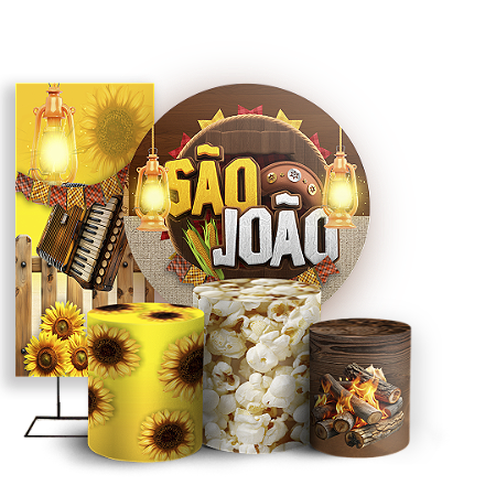 Capas Painel Redondo Trio Cilindro e Faixa Lateral Sublimado - Festa Junina