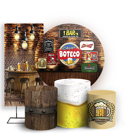 Capas Painel Redondo Trio Cilindro e Faixa Lateral Sublimado - Boteco