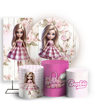 Capas Painel Redondo Trio Cilindro e Faixa Lateral Sublimado - Barbie