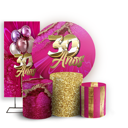 Capas Painel Redondo Trio Cilindro e Faixa Lateral Sublimado - 30 Anos