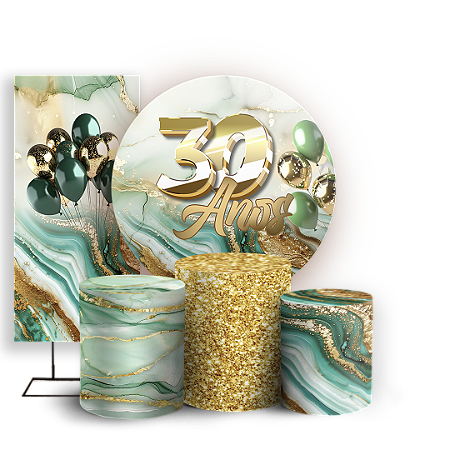 Capas Painel Redondo Trio Cilindro e Faixa Lateral Sublimado - 30 Anos