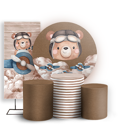 Capas Painel Redondo Trio Cilindro e Faixa Lateral Sublimado - Ursinho Aviador