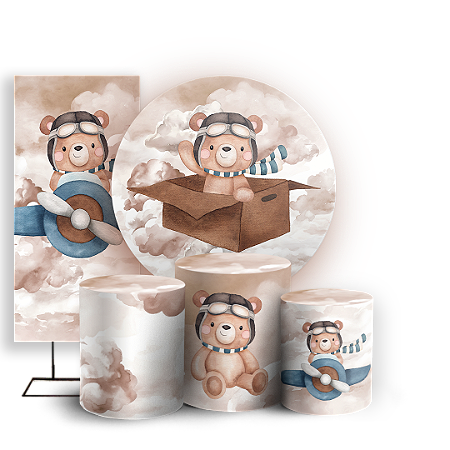 Capas Painel Redondo Trio Cilindro e Faixa Lateral Sublimado - Ursinho Aviador