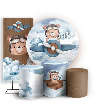 Capas Painel Redondo Trio Cilindro e Faixa Lateral Sublimado - Ursinho Aviador