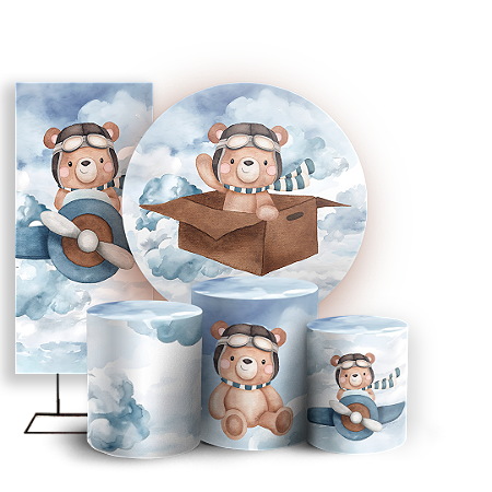 Capas Painel Redondo Trio Cilindro e Faixa Lateral Sublimado - Ursinho Aviador