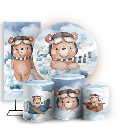 Capas Painel Redondo Trio Cilindro e Faixa Lateral Sublimado - Ursinho Aviador