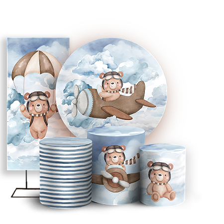 Capas Painel Redondo Trio Cilindro e Faixa Lateral Sublimado - Ursinho Aviador