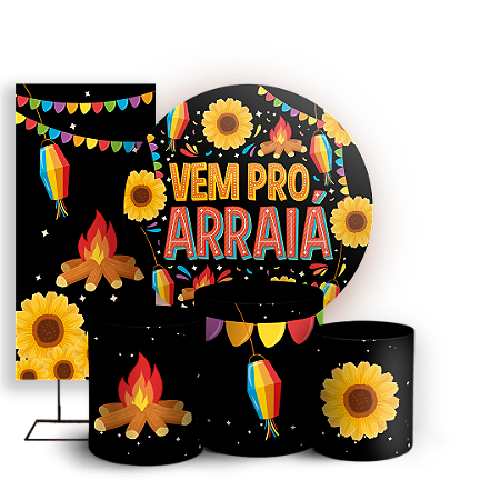 Capas Painel Redondo Trio Cilindro e Faixa Lateral Sublimado - Festa Junina